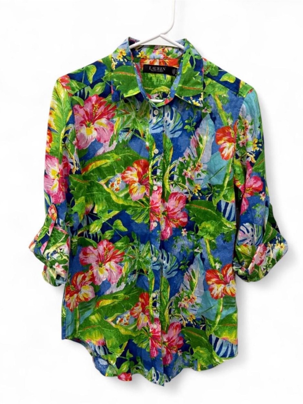 NWT Lauren Ralph Lauren Floral Tropical Linen Button Down Shirt Small Vacation